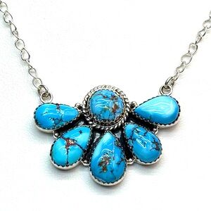 NGH14 RARE Golden Hills Turquoise Half Flower Cluster Necklace/Choker S925